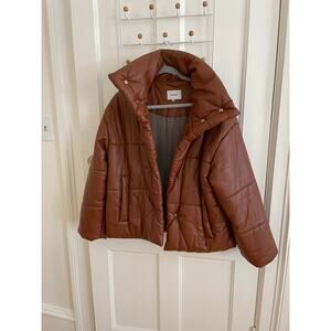 Nanushka Hide Jacket in Brown Vegan Leather puffer